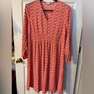 Boden Red Long Sleeve V-Neck Sundress